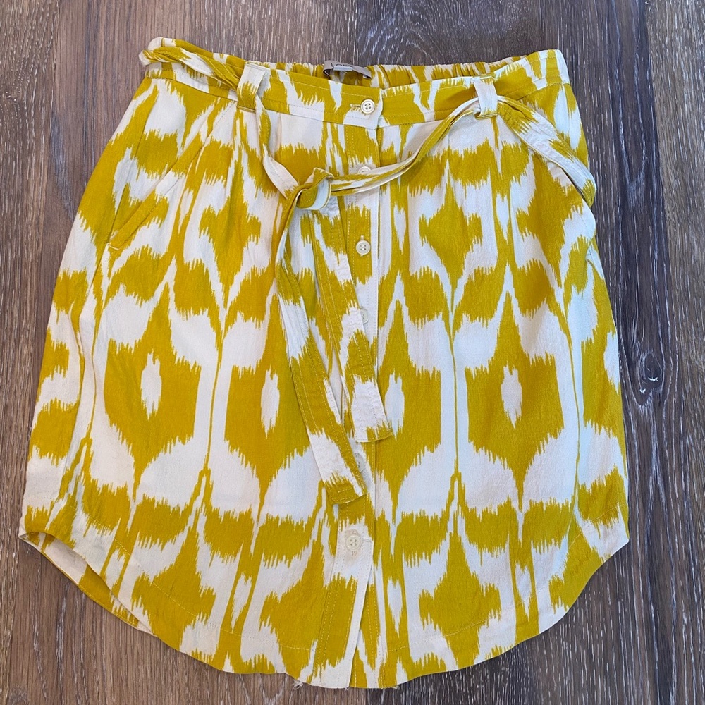 Yellow and White Ikat Pull on Skirt